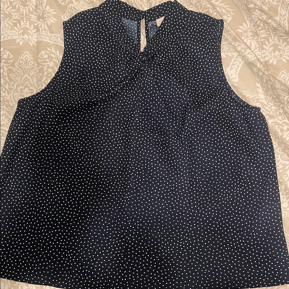 LOFT navy and White Polka Dot Blouse